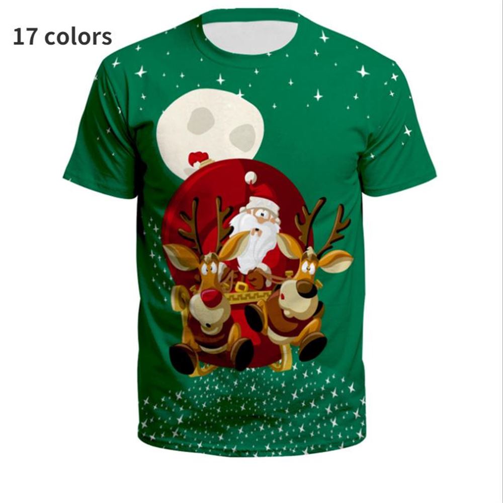 Christmas Santa Claus T Shirt Man Summer 3d Cartoon Print Short Sleeve Tops Unicorn And Deer Tee