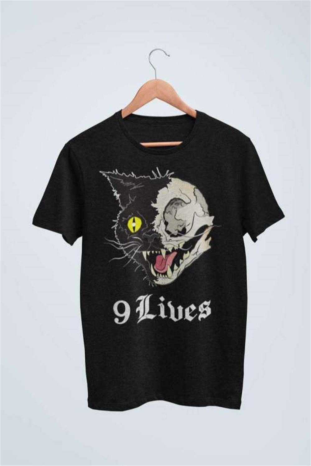 Creepy Cat 9 Lives Witchy Halloween Satanic T Shirt Merch