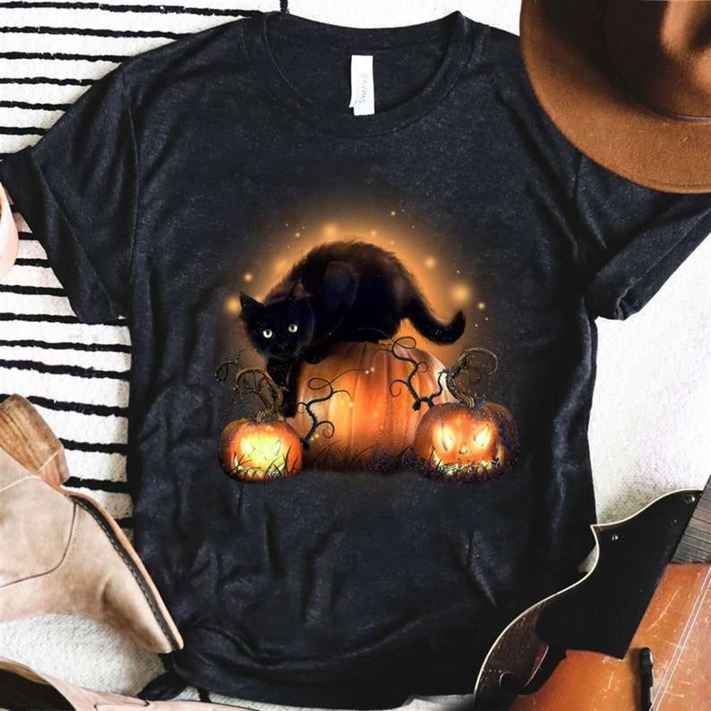 Halloween Cat Shirt Black Cat Pumpkins