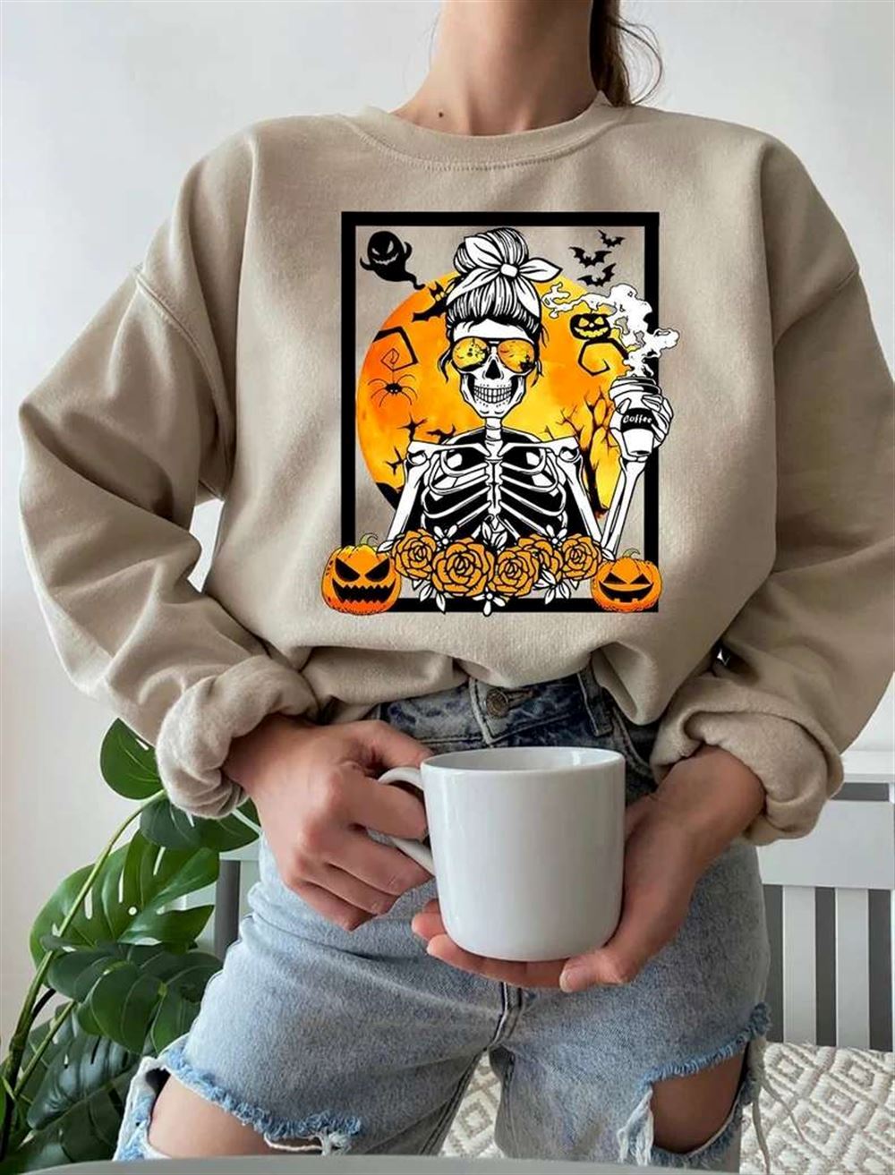 Halloween Skeleton Coffee Halloween T-shirt Coffee Lover