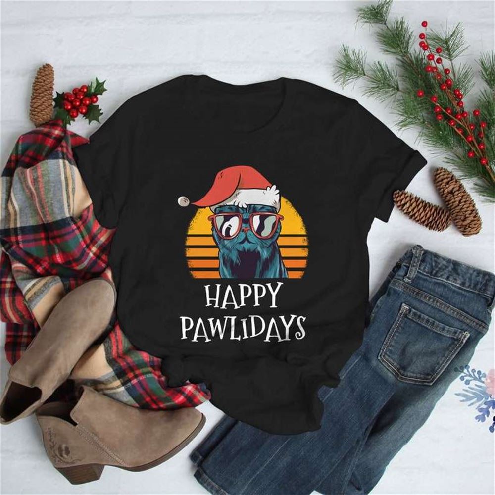 Happy Pawlidays Cat Christmas T Shirt