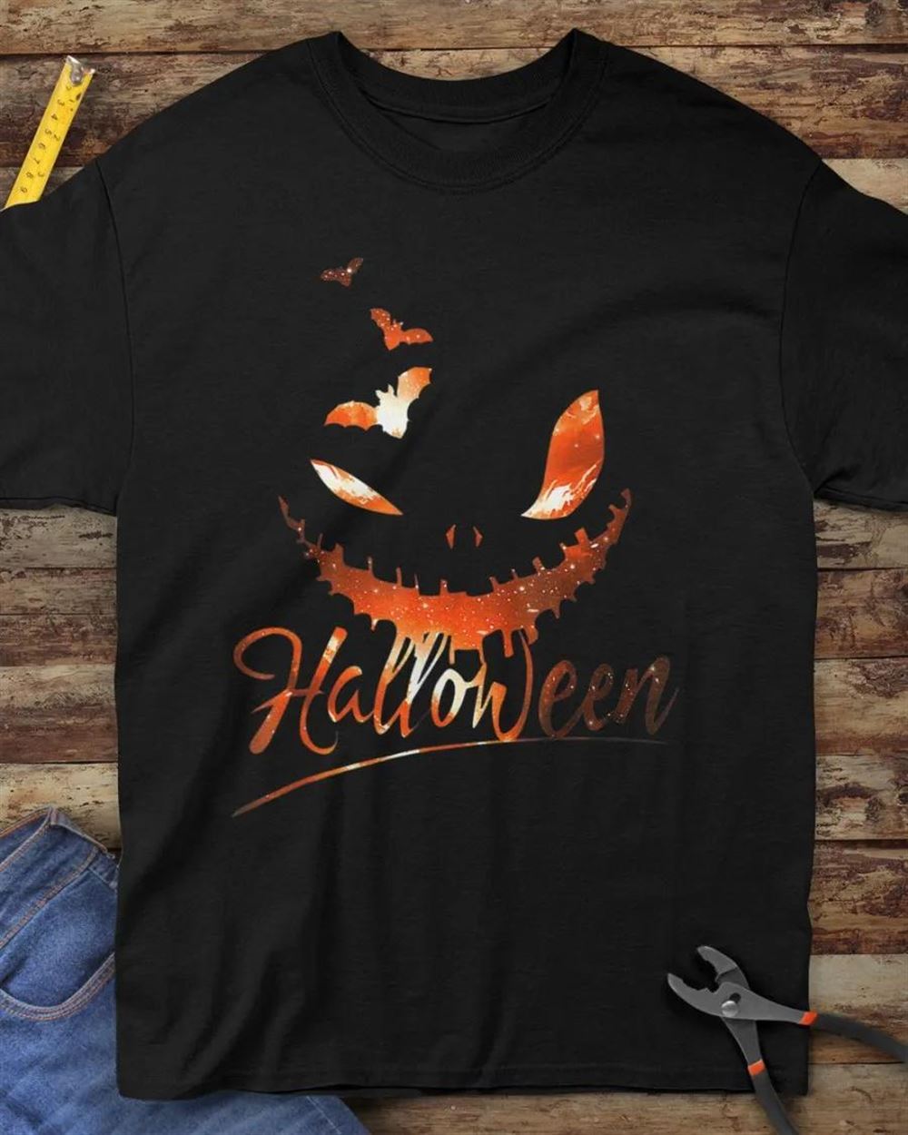 Jackolantern Pumpkin Bats Face Halloween T-shirt