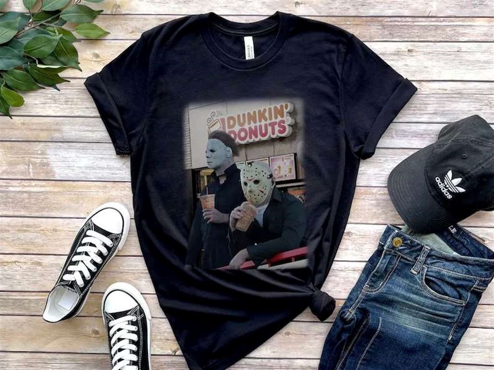Jason And Micheal Myers Dunkin Donuts Halloween Horror Movie T-shirt