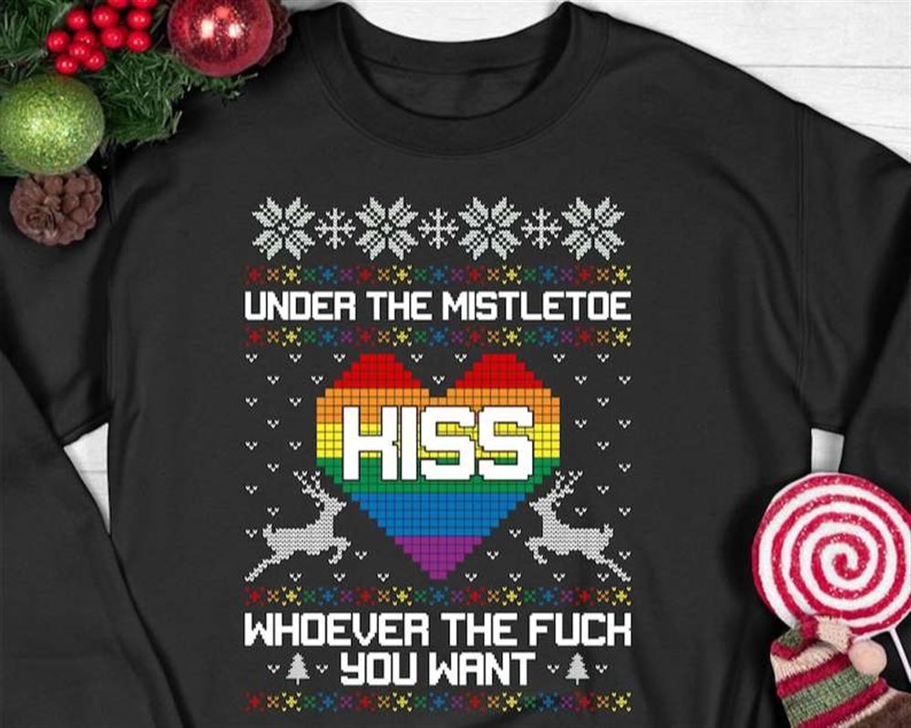 Mistletoe Kiss Rainbow Ugly Christmas T-shirt