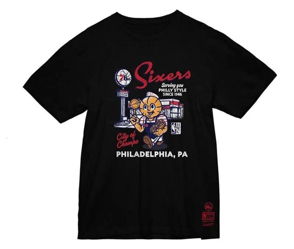 Mitchell And Ness Philadelphia 76ers Black Philly Style Short Sleeve Fashin T Shirt