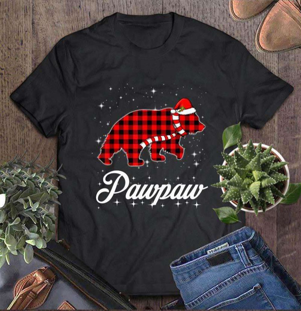 Pawpaw Bear With Hat Santa Red Plaid Pajama Christmas Gift T-shirt