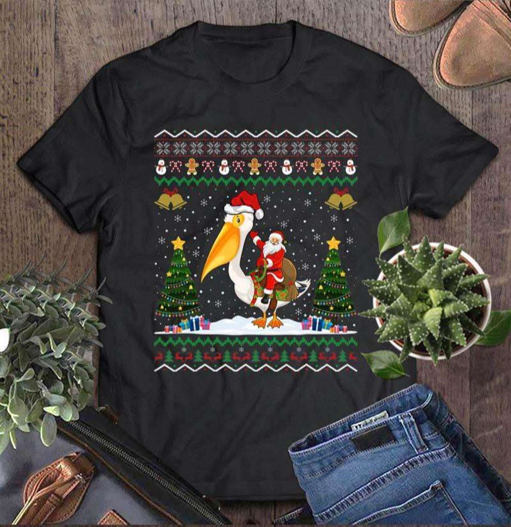 Pelican Ugly Xmas Gift Santa Riding Pelican Christmas T-shirt