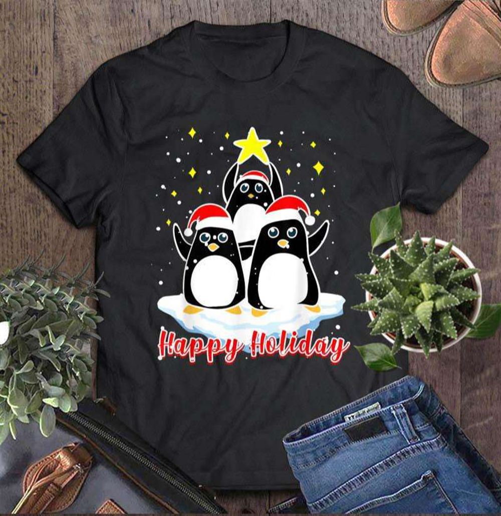 Penguin Christmas Tree Pyramid Happy Holiday T-shirt