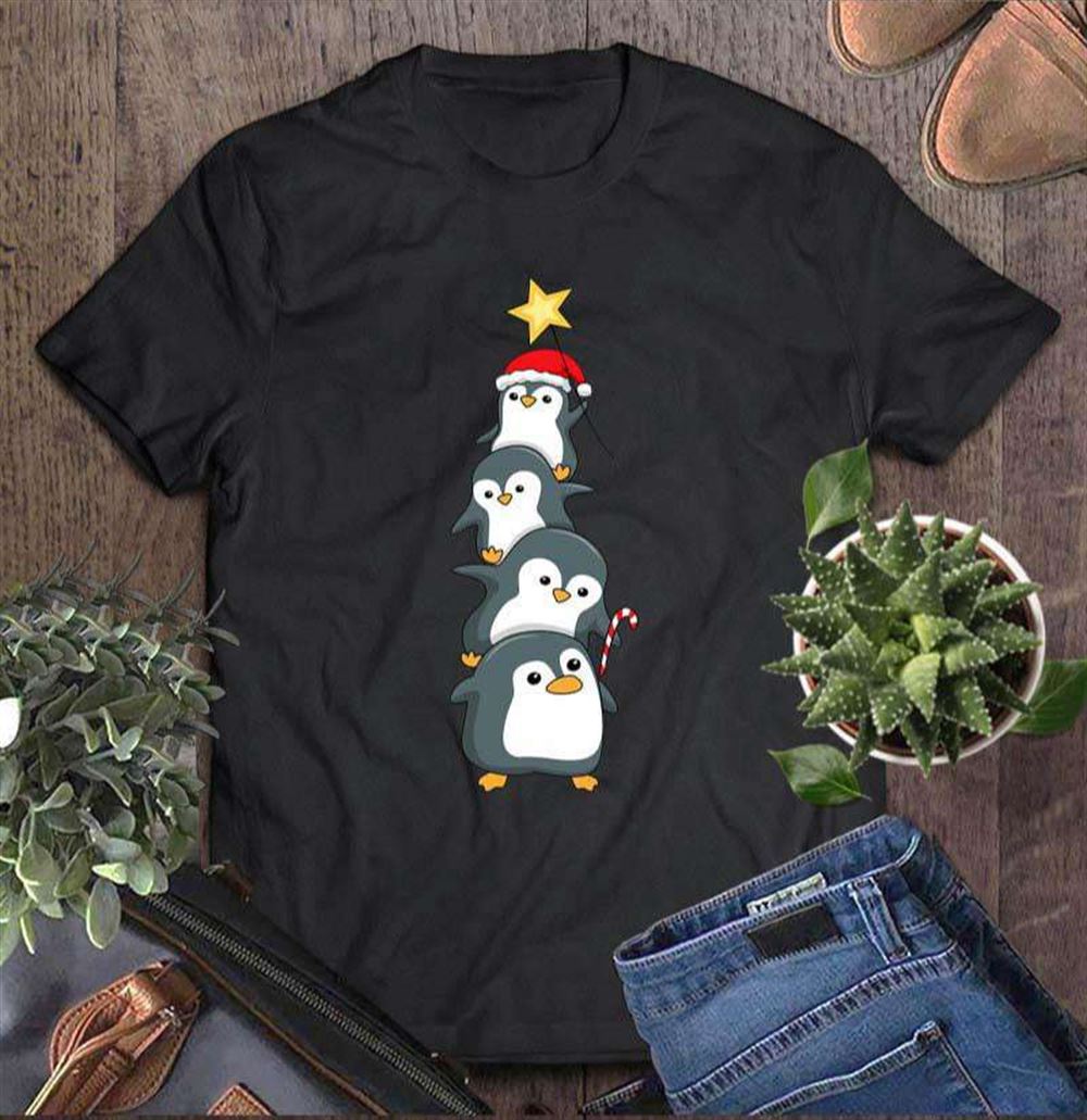 Penguin Christmas Tree Star Funny Humorous Santa T-shirt