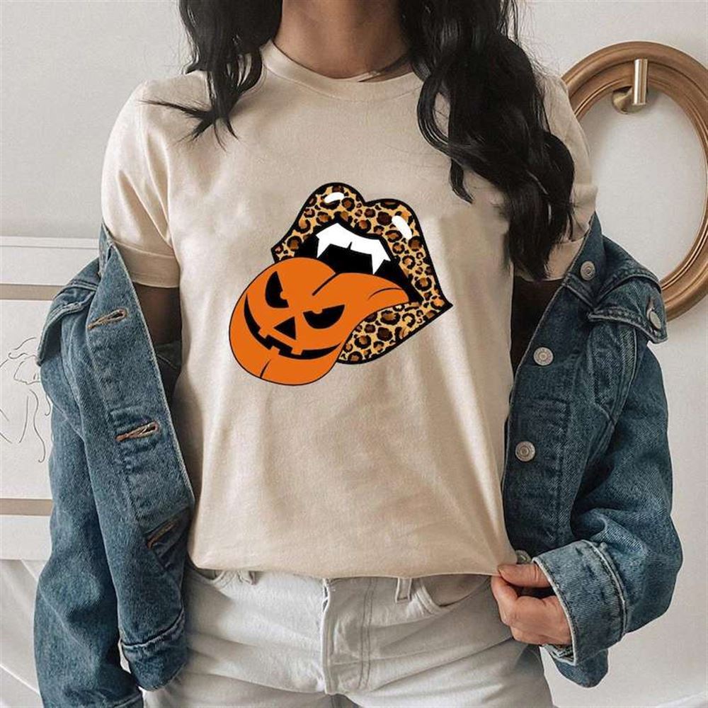 Pumpkin Tongue Leopard Licking Lips Halloween Unisex T Shirt