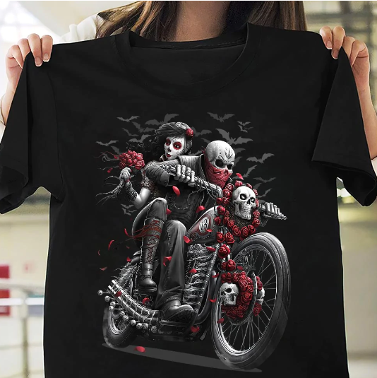 Skull Ride Couple Dark Classic T Shirt Short Sleeve Classic Tee For Man