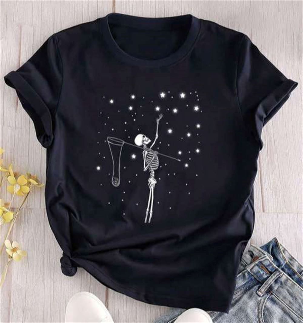 Star And Skull Skeleton Graphic T Shirt