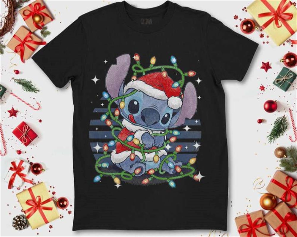 Stitch Disney Christmas Lilo And Stitch Christmas Lights Portrait Unisex Gift T-shirt