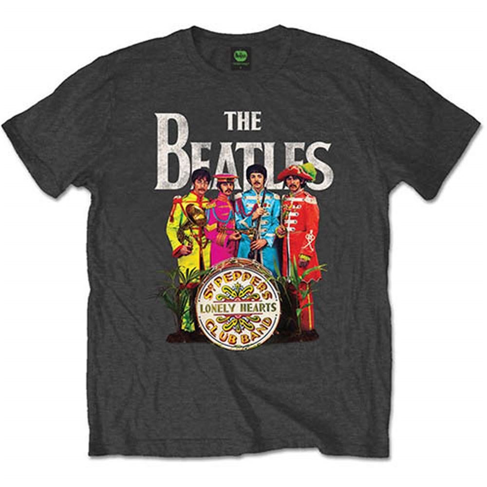 The Beatles Mens Sgt Pepper Short Sleeve T-shirt Grey Charcoal