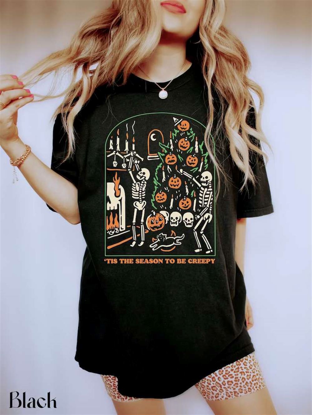 Tis The Season To Be Creepy Pumpkin Skeletons Halloween T-shirt