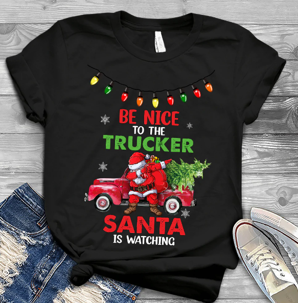 Trucker Christmas Dark Classic T Shirt Christmas Holiday Short Sleeve Print Clothing Outfits