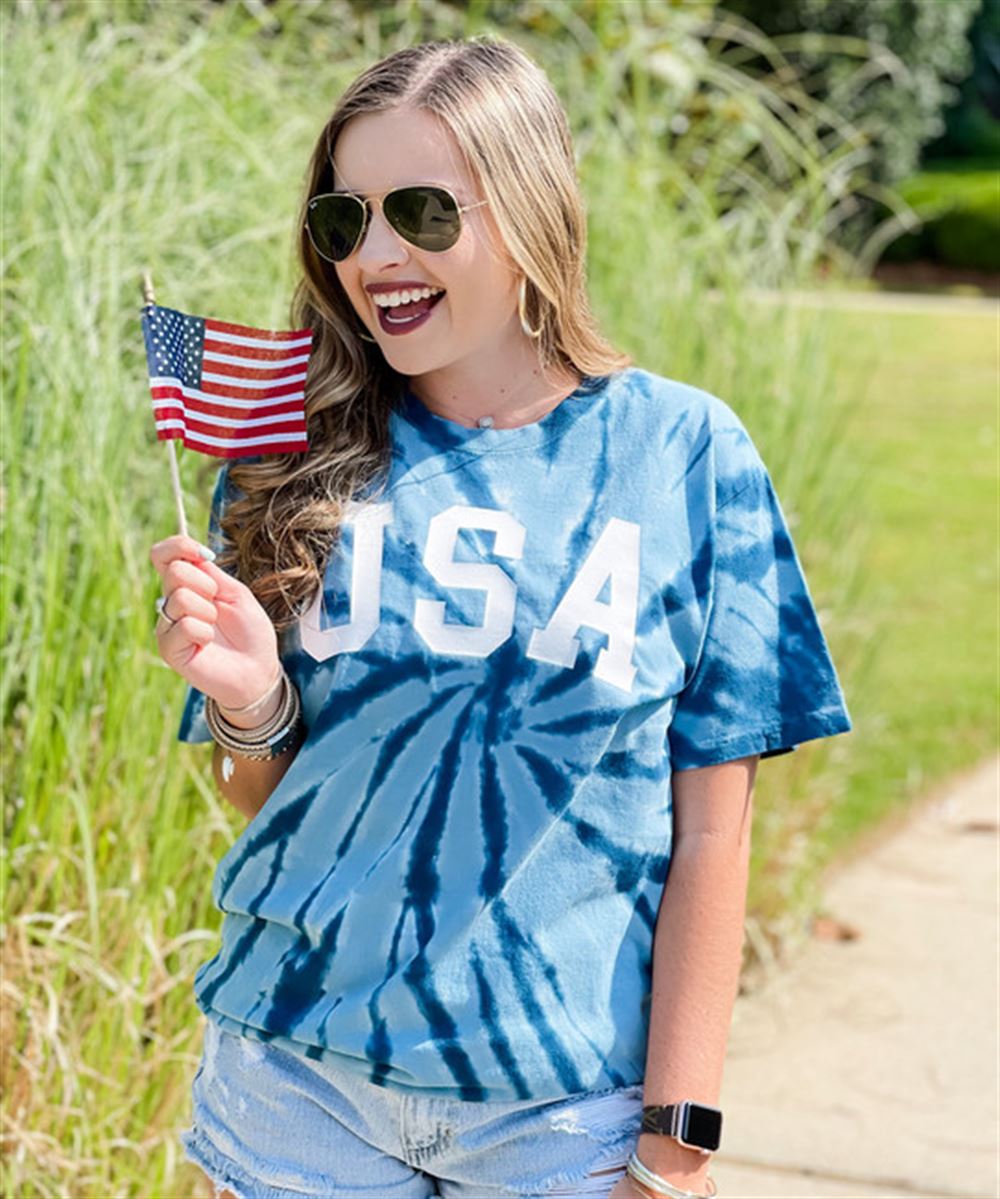 Usa Patriotic Tie Dye Tee Shirt Unisex Short Sleeve Classic Tee