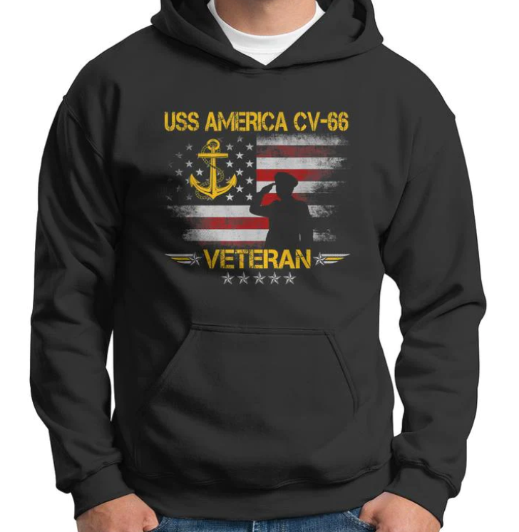 Uss America Cv66 Aircraft Carrier Veteran Flag Veterans Day Men Hoodie Graphic Print Hooded Sweatshirt