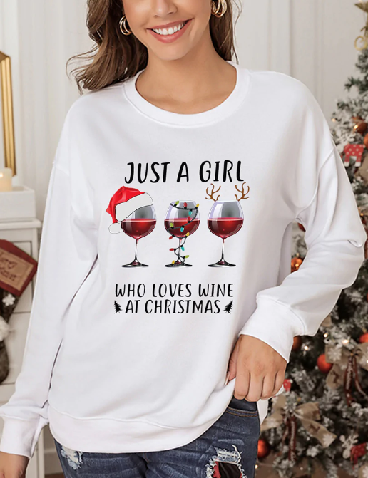 Wine Graphic Plain Crew Neck Pullover Sweatshirt