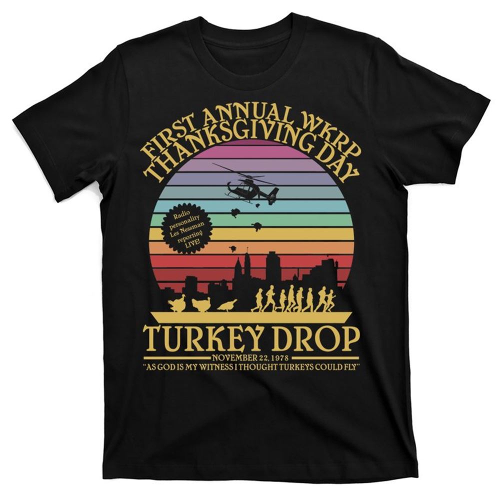 Wkrp Thanksgiving Turkey Drop Funny Retro T-shirt Classic Mens T Shirt