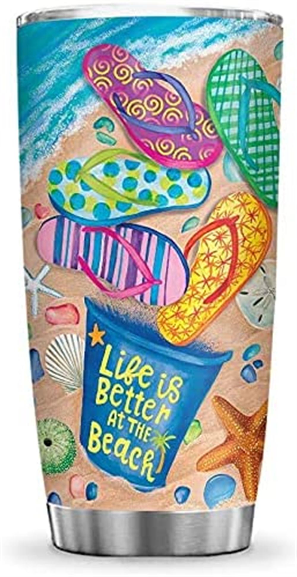 20 Oz Tumbler 20oz Life Is Better At The Beach Summer Ocean Lover Tumbler Cup With Lid Double Wall V