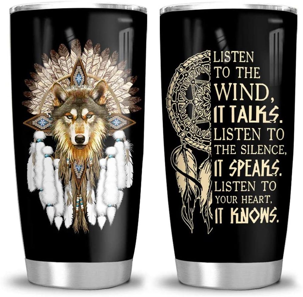 20 Oz Tumbler 20oz Native Wolf Dream Catcher Motivation Tumbler Cup With Lid Double Wall Vacuum Spor