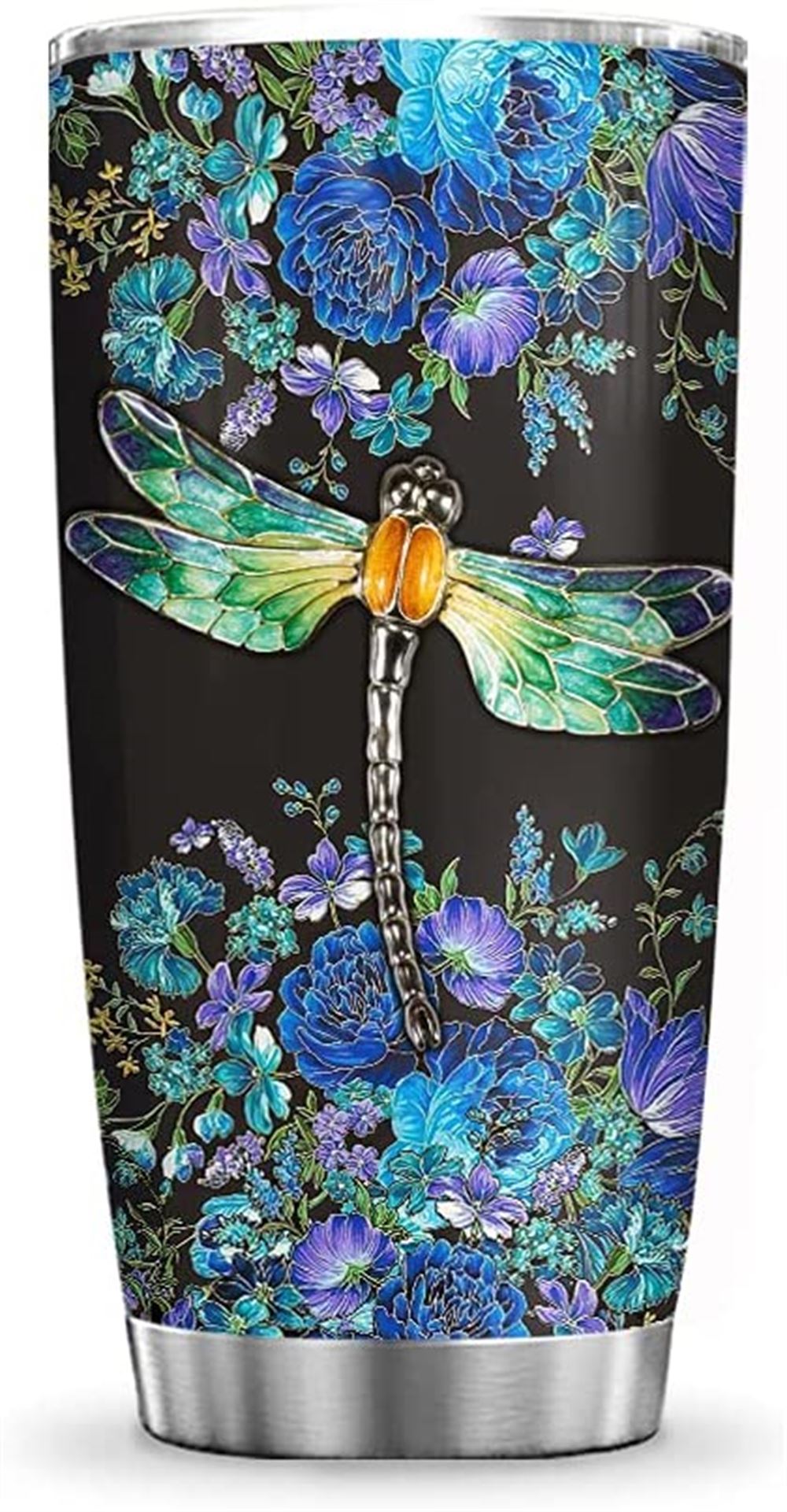 20 Oz Tumbler 20oz Printed Colorful Flower Dragonfly Inspiration Motivation Memory Dragonfly Lover T