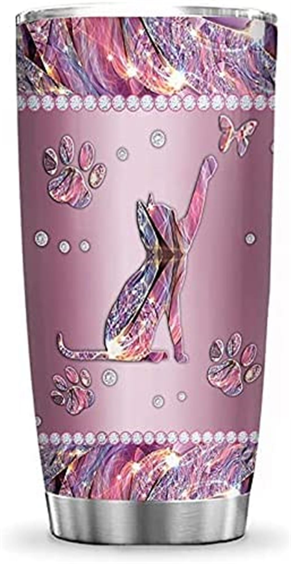 20 Oz Tumbler 20oz Printed Metal Style Cat With Butterfly Gift For Cat Butterfly Lovers Tumbler Cup