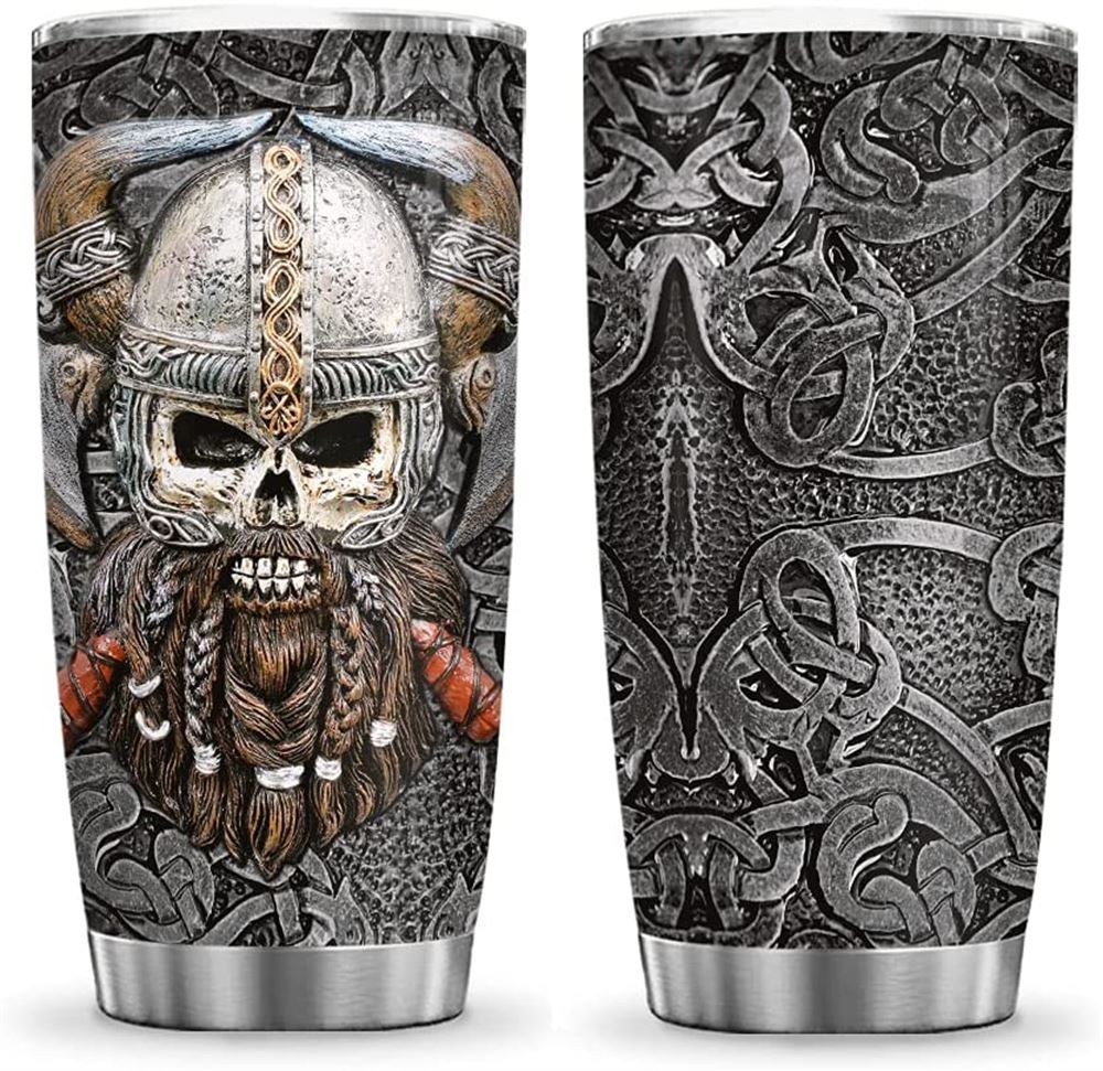 20 Oz Tumbler 20oz Viking Celtic Odin Skull Metal Style Dad Gifts Husband Gift Tumbler Cup With Lid