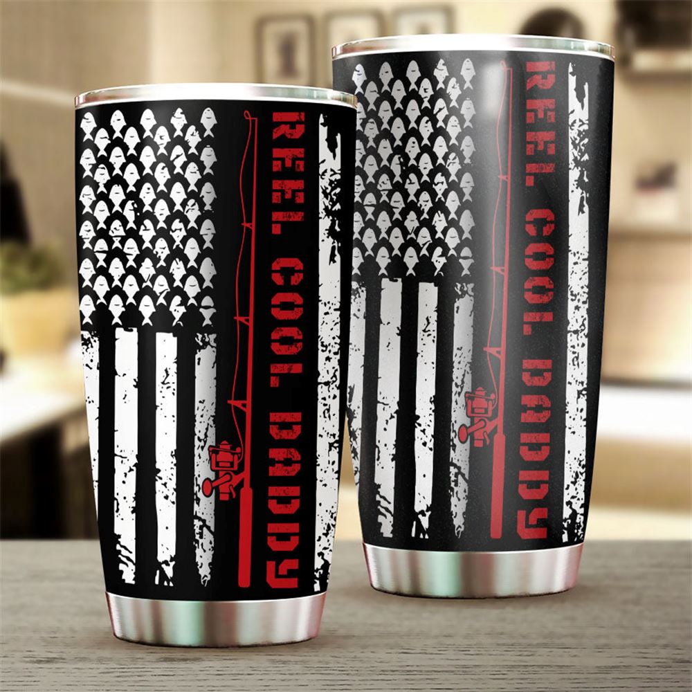 20 Oz Tumbler For Daddy Reel Cool Daddy Flag Tumbler Fishing Gifts For Dad Papa Grandpa Fathers Day