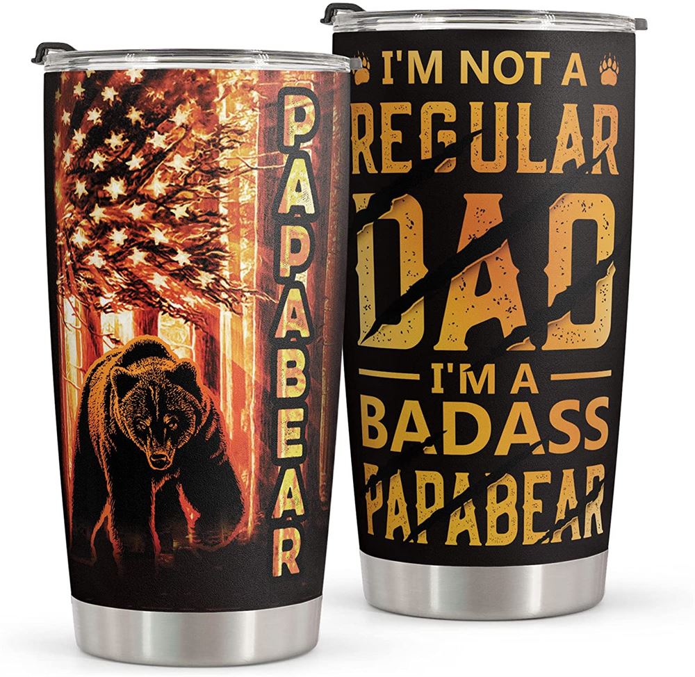 20 Oz Tumbler Papa Bear Gifts For Dad - Stainless Steel American Flag Tumbler Cup 20oz For New Dad G