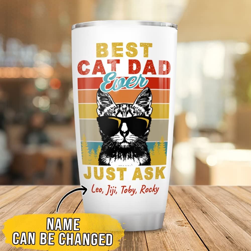 20 Oz Tumbler Personalized Best Cat Dad Tumbler Cup With Lid 20oz Stainless Steel Double Wall Vacuum