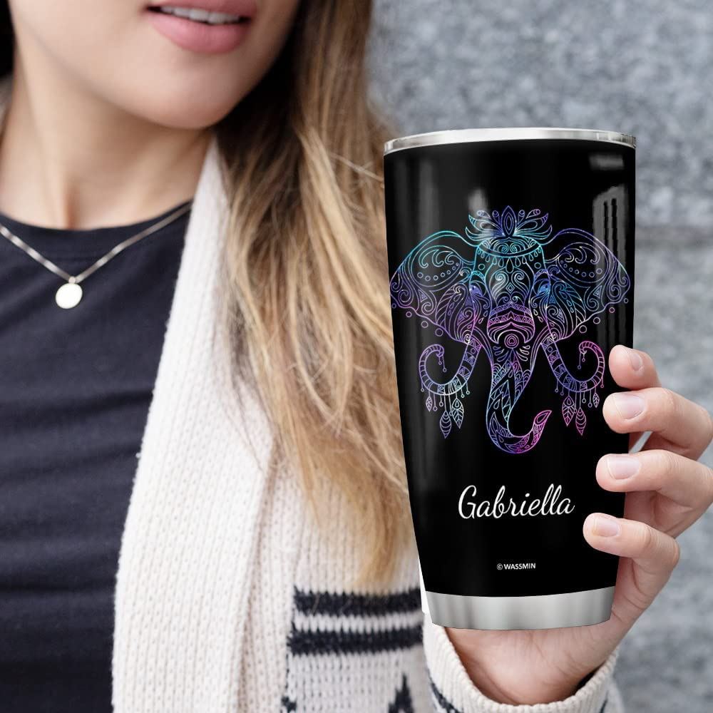 20 Oz Tumbler Personalized Elephant Tumbler Cup With Lid 20oz 30oz Mandala Elephants Stainless Steel