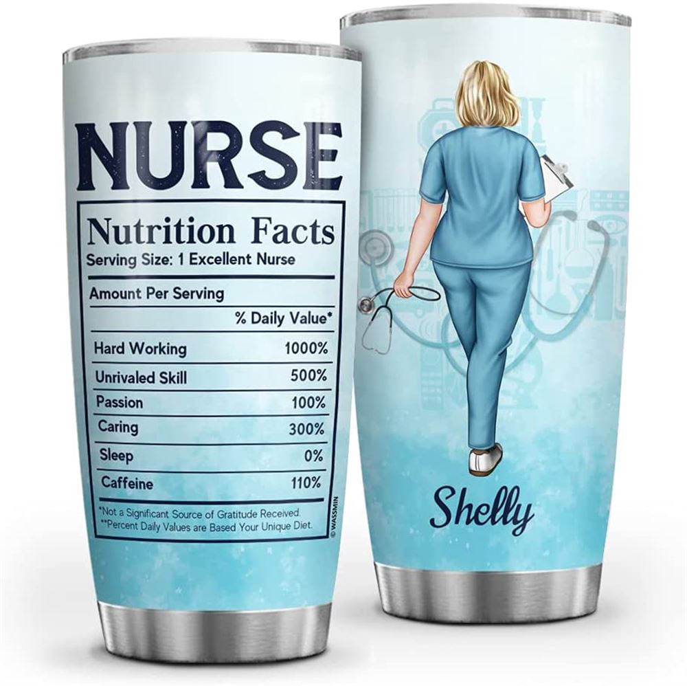 20 Oz Tumbler Personalized Nurse Nutrition Facts Tumbler Cup With Lid Stethoscope Vacuum Insulated T