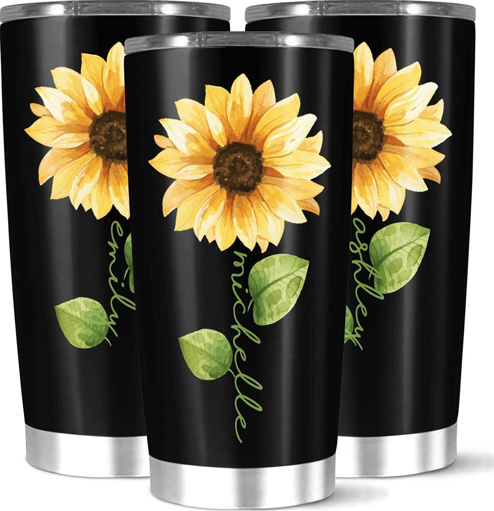 20 Oz Tumbler Personalized Sunflower Coffee Tumbler Customized Name Insulated Flower Lover Cup Gift