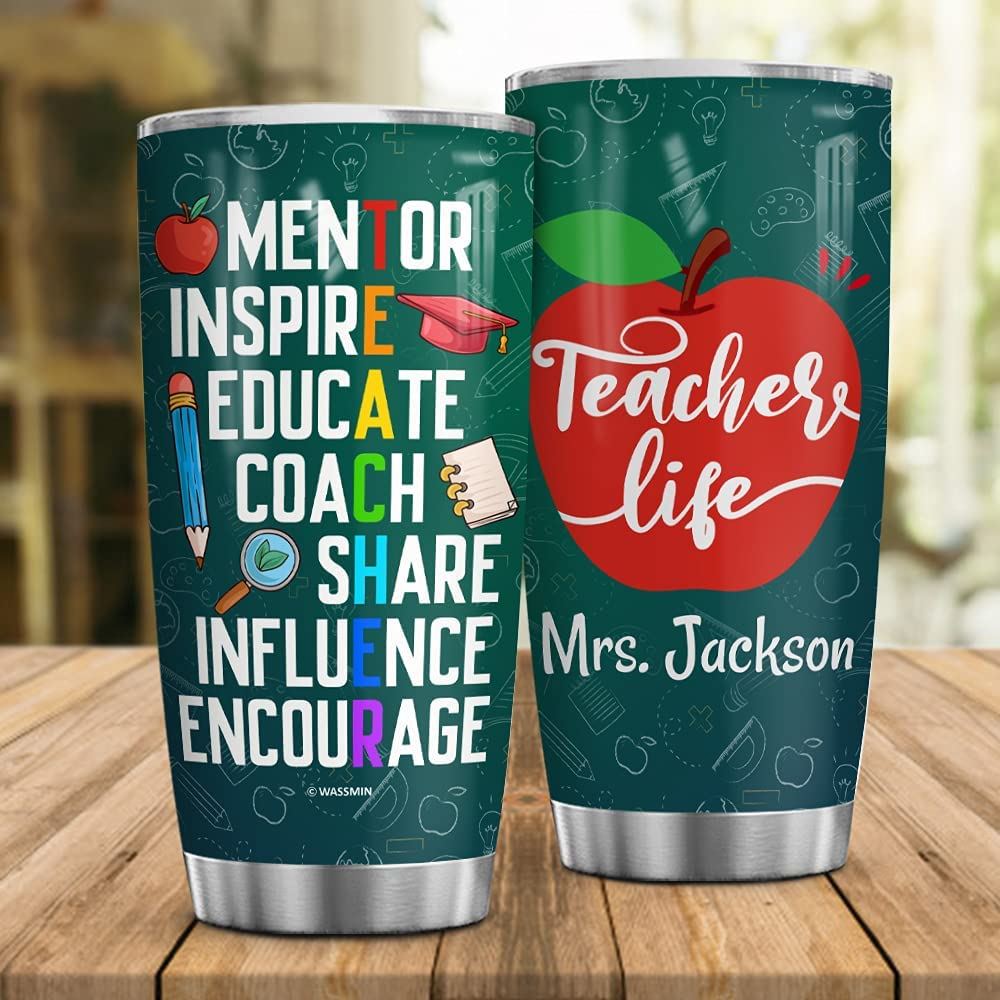 20 Oz Tumbler Personalized Teacher Life Tumbler Cup With Lid 20oz 30oz Custom Name Double Wall Vacuu