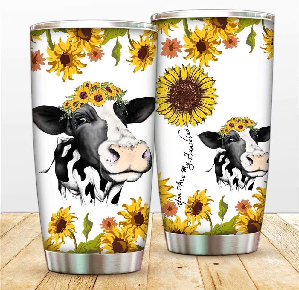 20 Oz Tumbler Sunflower Cow Tumbler Mugs 20 Oz Stainless Steel Vacuum Insulated Tumbler With Lids An