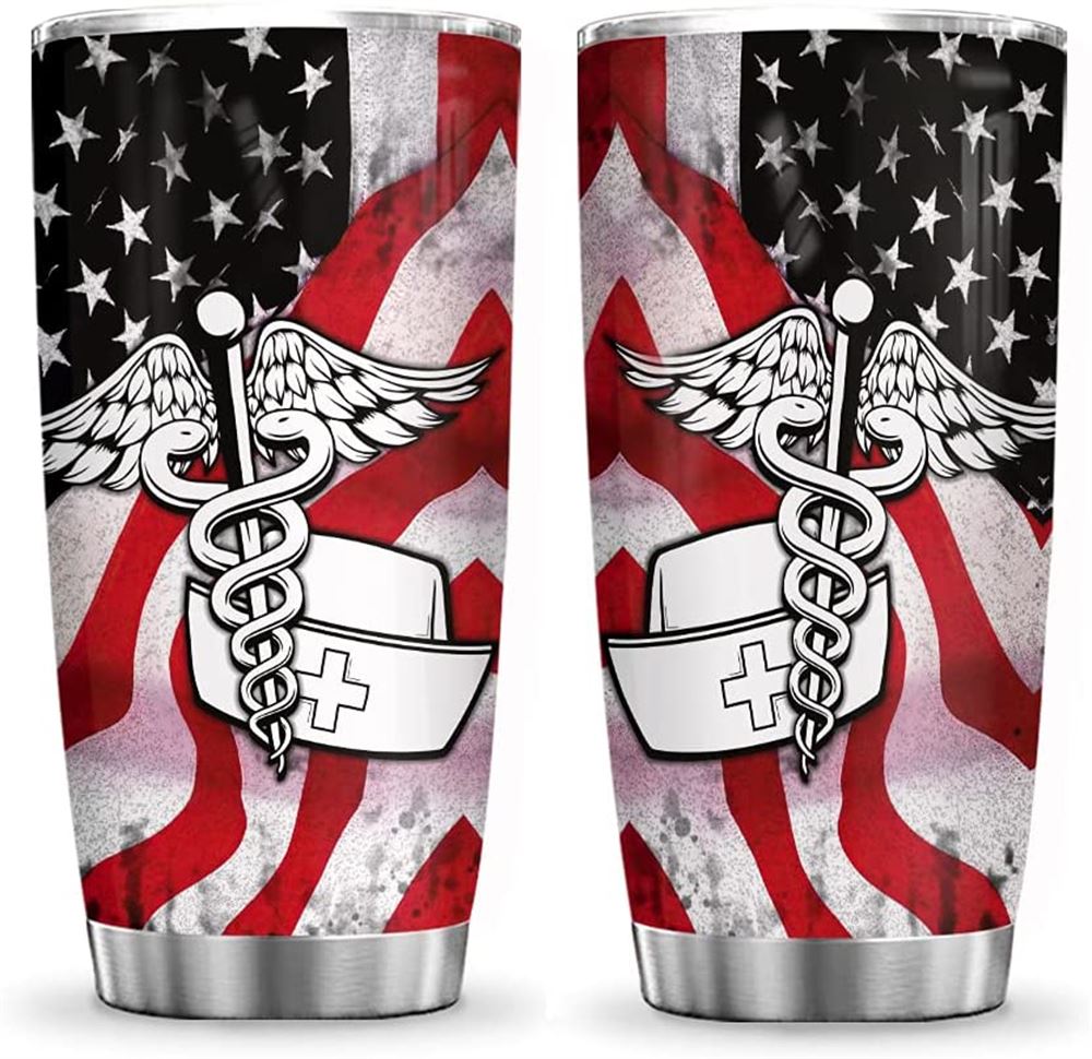 20oz American Nurse Symbols Nurse Inspirationgift For Nurse Tumbler Cup With Lid Double Wall Vacuum