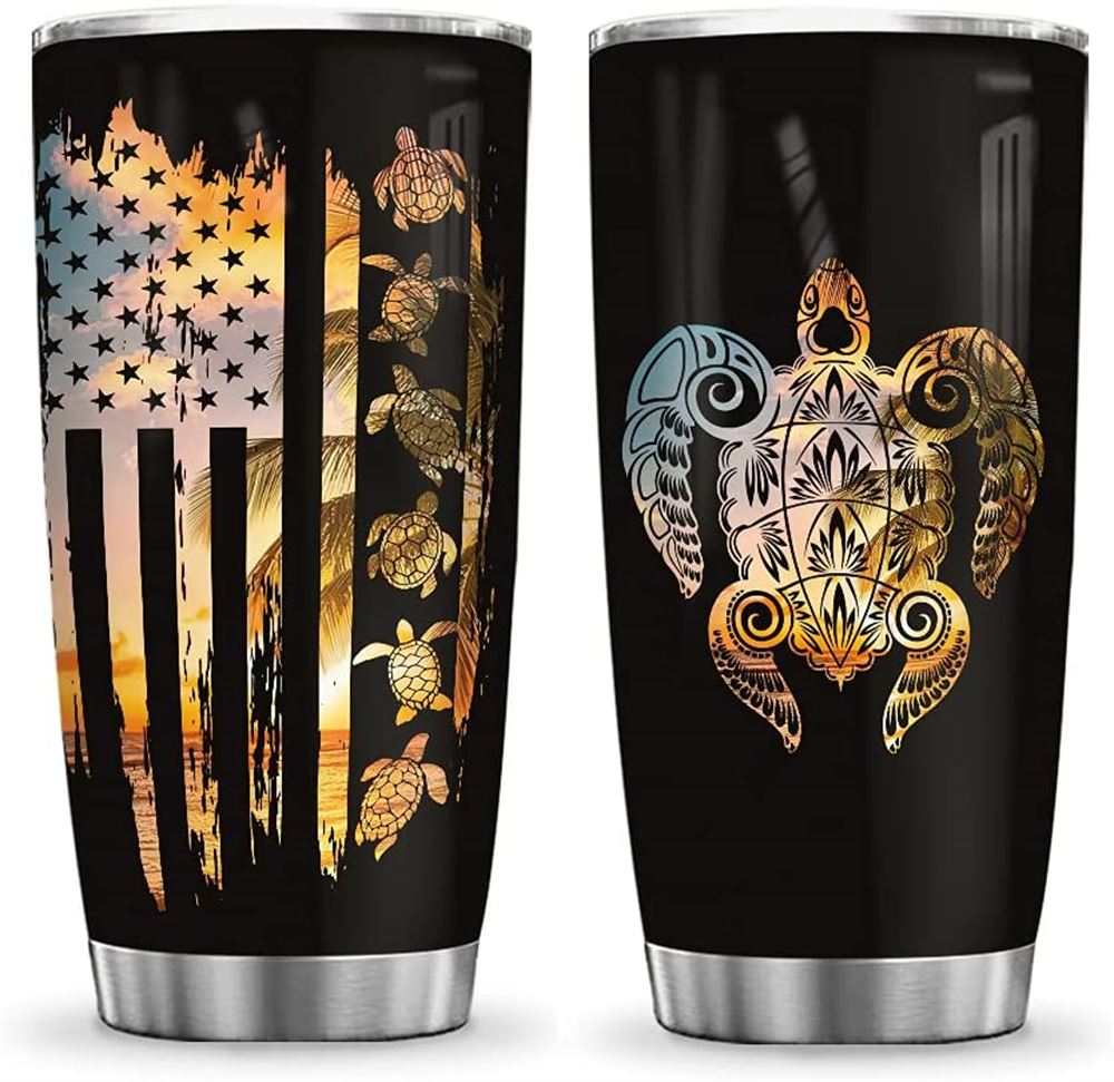 20oz American Turtle Sea Ocean Turtle Inspiration Tumbler Cup With Lid Double Wall Vacuum Thermos In