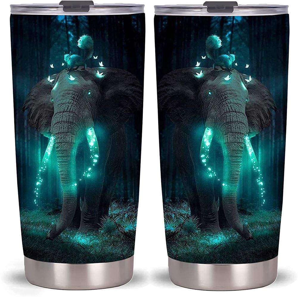 20oz Dream Forest Elephant Tumbler-stainless Steel Travel Mug With Lid And Straw Dream Forest Elepha