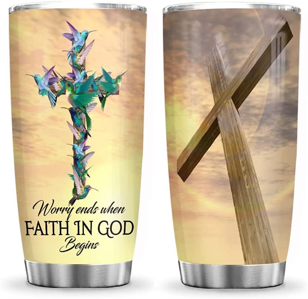 20oz Faith In God Begins Hummingbird Hummingbird Lovers Hummingbird Inspiration Tumbler Cup With Lid