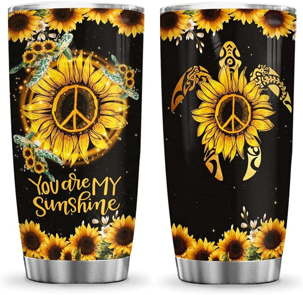 20oz Hippie Sea Ocean Turtle Sunflower You Are My Sunshine Inspiration Tumbler Cup With Lid Double W