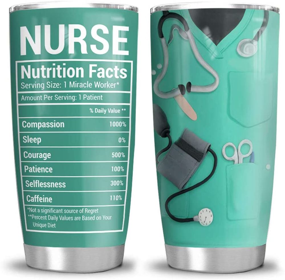 20oz Nurse Nutrition Facts Nurse Gift Tumbler Cup With Lid Double Wall Vacuum Sporty Thermos Insulat