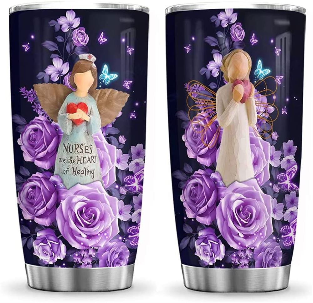 20oz Nurses Are The Hearts Of Healing Purple Roses Nurse Inspiration Tumbler Cup With Lid Double Wal