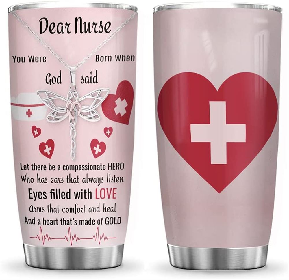 20oz Nurses Were Born When God Said Nurse Hero Nurse Inspiration Tumbler Cup With Lid Double Wall Va