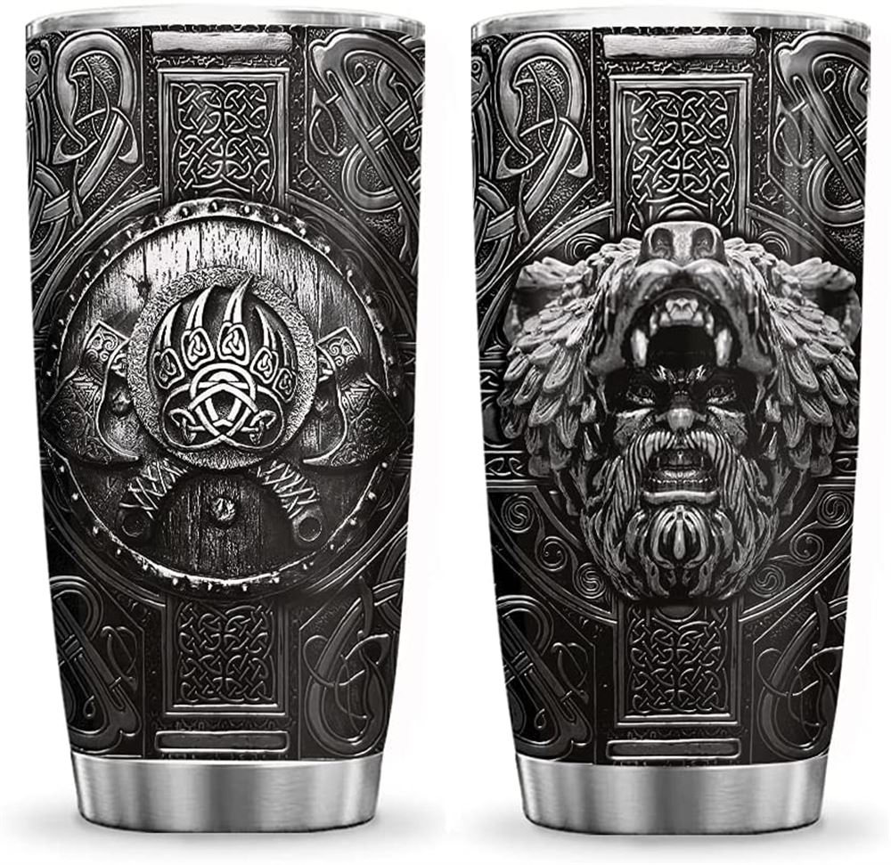 20oz Printed Metal Viking Berserker Warrior Style Viking Inspiration Tumbler Cup With Lid Double Wal