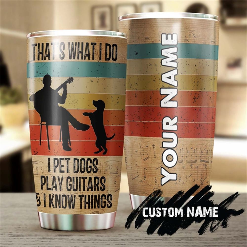 A Man With Guitar And His Dog Personalized Tumbler- Gift For Dog Dad Fathers Day Gift- Gift For Dog