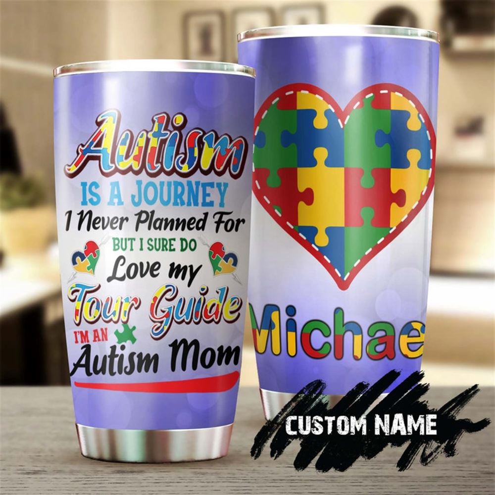 Autism Is A Journey Love Mom Personalized Steel Tumbler- Autism Tumbler -mothers Day Gift- Gift For