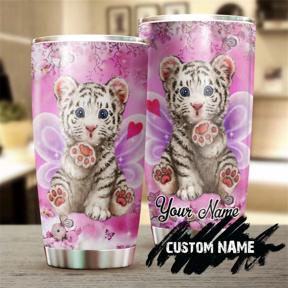 Baby Tiger With Butterfly Personalized Tumbler-birthday Gift Christmas Gift For Butterfly Lover For