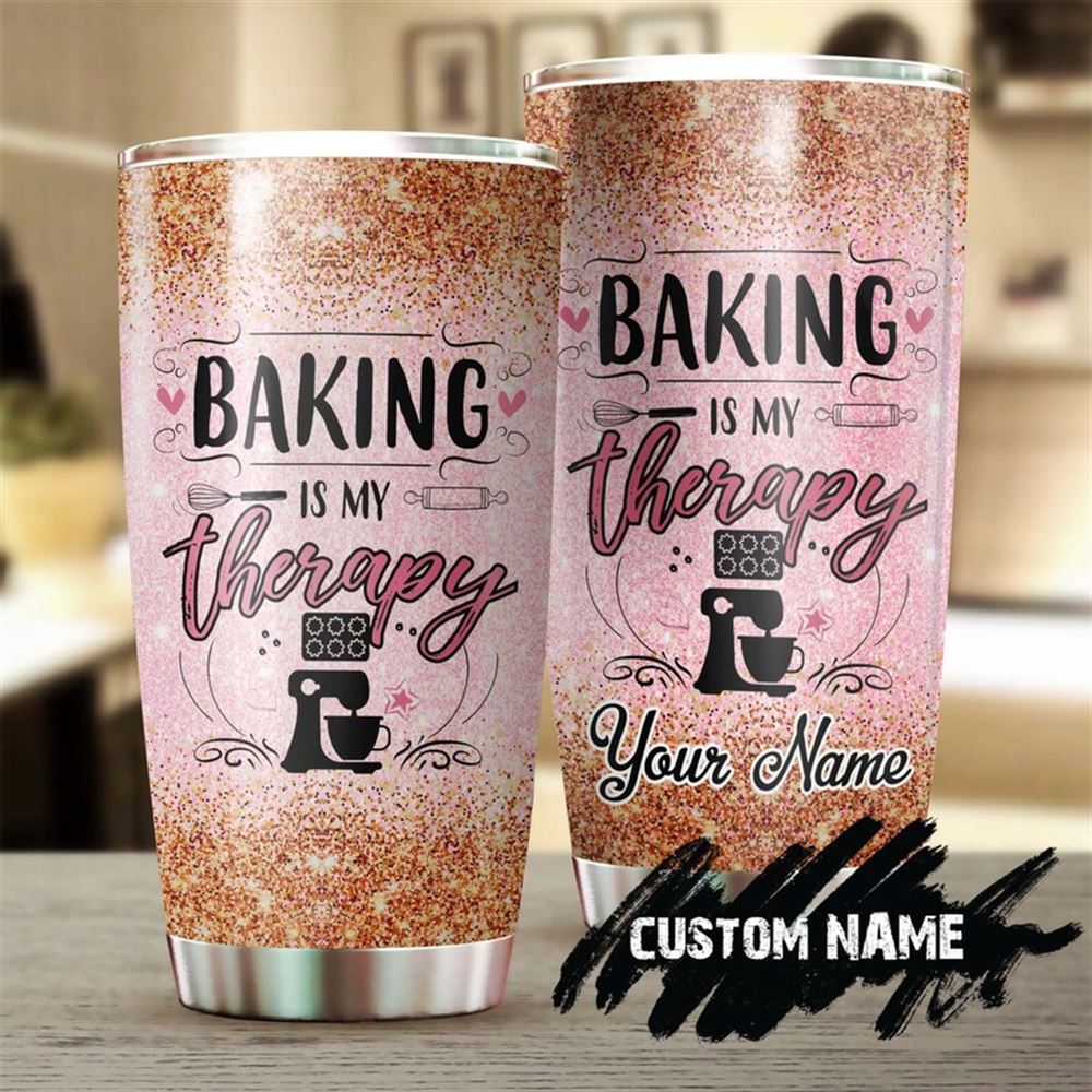 Baking Is My Therapy Personalized Stainless Steel Tumbler - Baking Tumbler - Baker Gift - Gift For H